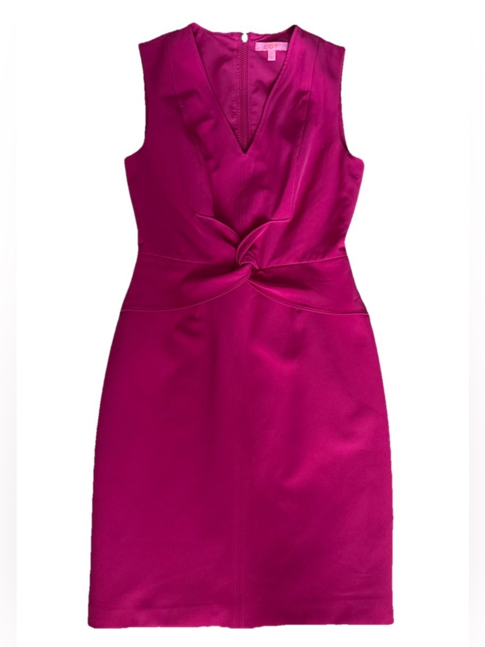 LDT Women’s Fuchsia Pink Sleeveless Dress V Neck Knee Length Size 2 NWT